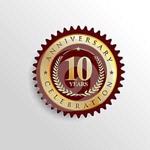 10 Years anniversary Golden badge logo.