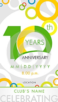 10 years anniversary invitation card, celebration template concept