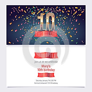 10 years anniversary invitation vector