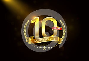 10 Years Anniversary with laurel wreath Golden Ribbon