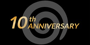10 years anniversary logo. 10th birthday celebration golden icon. Vector illustration