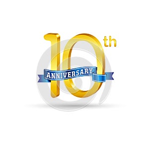 10 years anniversary logo with blue ribbon