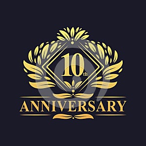 10 years Anniversary Logo, Luxury floral golden 10th anniversary logo