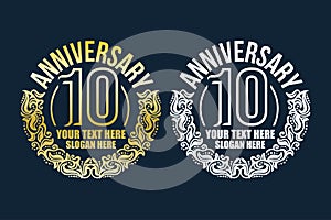 10 Years Anniversary Ornament Vector Logo Design