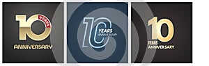 10 years anniversary set of vector icons, logos. Graphic background