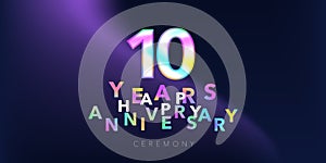 10 years anniversary vector logo, icon. Design element with number and text for 10th anniversary