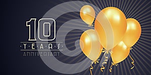 10 years anniversary vector logo, icon. Graphic element with golden color balloons for 10th anniversary