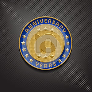 10 years anniversary vector logo, icon. Graphic symbol with golden medal