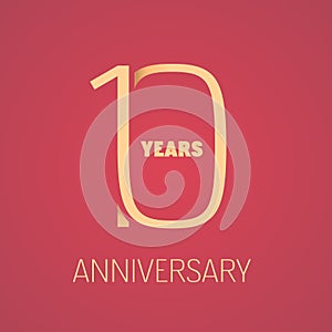 10 years anniversary vector logo, icon. Symbol with golden color number
