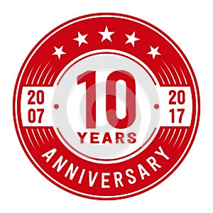 10 years celebrating anniversary design template. 10th anniversary logo. Vector and illustration.