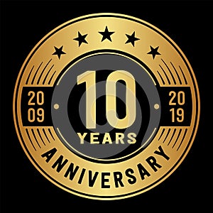 10 years celebrating anniversary design template. 10th anniversary logo. Vector and illustration.