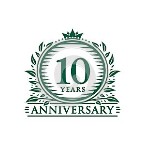 10 years celebrating anniversary design template. 10th anniversary logo. Vector and illustration.