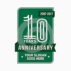 10 years celebrating anniversary design template. 10th logo. Vector and illustration.