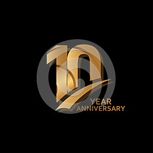 10 Years Gold Elegant Anniversary Celebration Vector Template Design Illustration