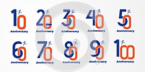 10 years luxury blue and orange anniversary number set logo Vector, illustration, eps.10