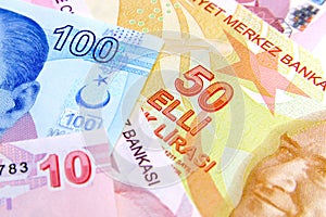 100 50 and 10 TL Lira banknotes