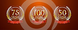 100 75 50 years anniversary labels