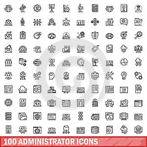 100 administrator icons set, outline style