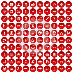 100 adventure icons set red