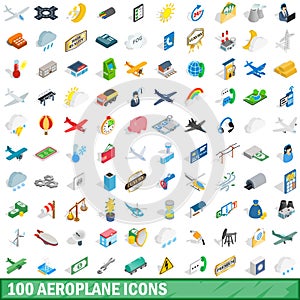 100 aeroplane icons set, isometric 3d style