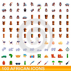 100 african icons set, cartoon style