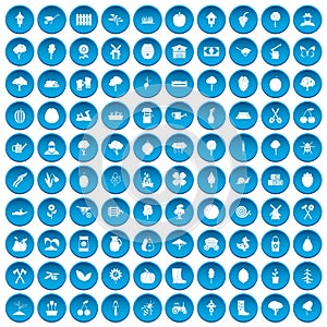 100 agriculture icons set blue