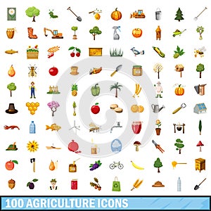 100 agriculture icons set, cartoon style