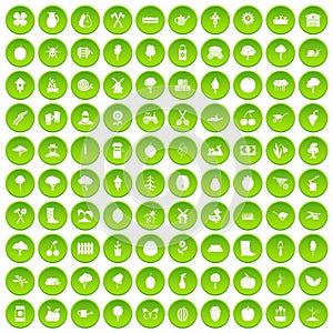100 agriculture icons set green circle