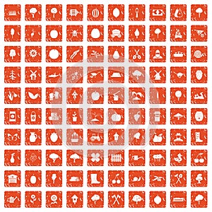 100 agriculture icons set grunge orange