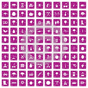 100 agriculture icons set grunge pink