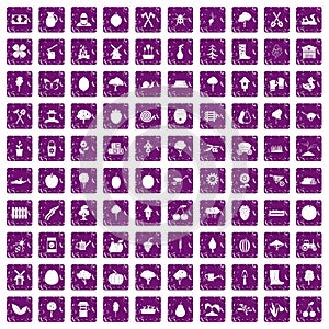 100 agriculture icons set grunge purple
