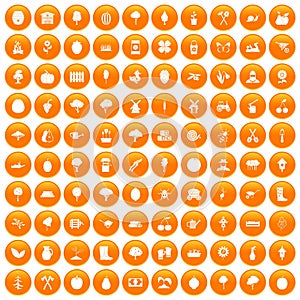 100 agriculture icons set orange