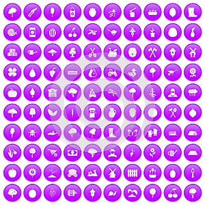 100 agriculture icons set purple