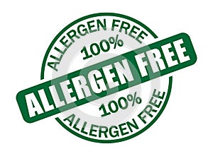 100% Allergen free. Round Information label sign with text