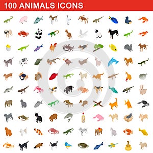 100 animals icons set, isometric 3d style