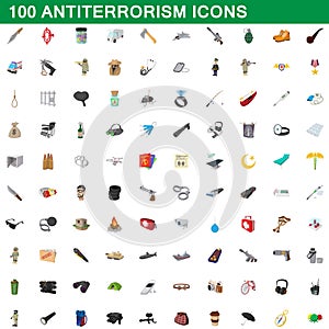 100 antiterrorism icons set, cartoon style