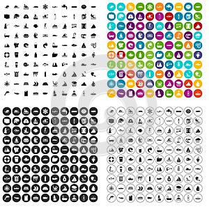 100 aquaculture icons set vector variant