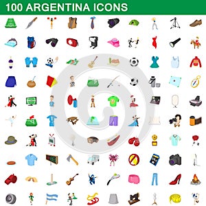 100 argentina icons set, cartoon style