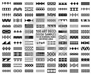 100 Art Deco pattern brush samples for borders, frames and vintage labels.