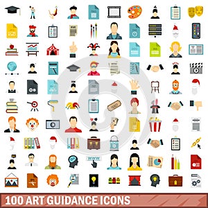 100 art guidance icons set, flat style