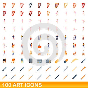 100 art icons set, cartoon style