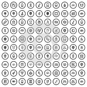 100 art icons set, outline style