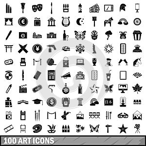100 art icons set, simple style