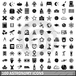 100 astronomy icons set, simple style