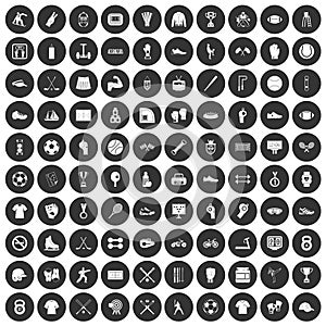 100 athlete icons set black circle