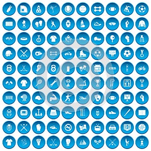 100 athlete icons set blue