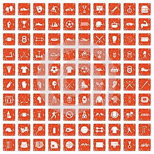 100 athlete icons set grunge orange