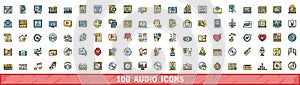 100 audio icons set, color line style