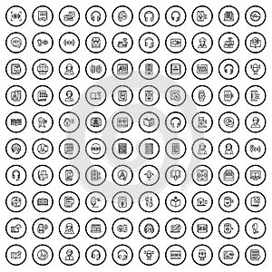 100 audio icons set, outline style