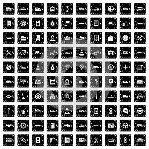 100 auto icons set, grunge style